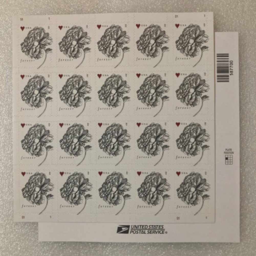 2015 USPS SHEET OF 1000 FIRST CLASS FOREVER STAMPS VINTAGE ROSE WEDDING INVITE